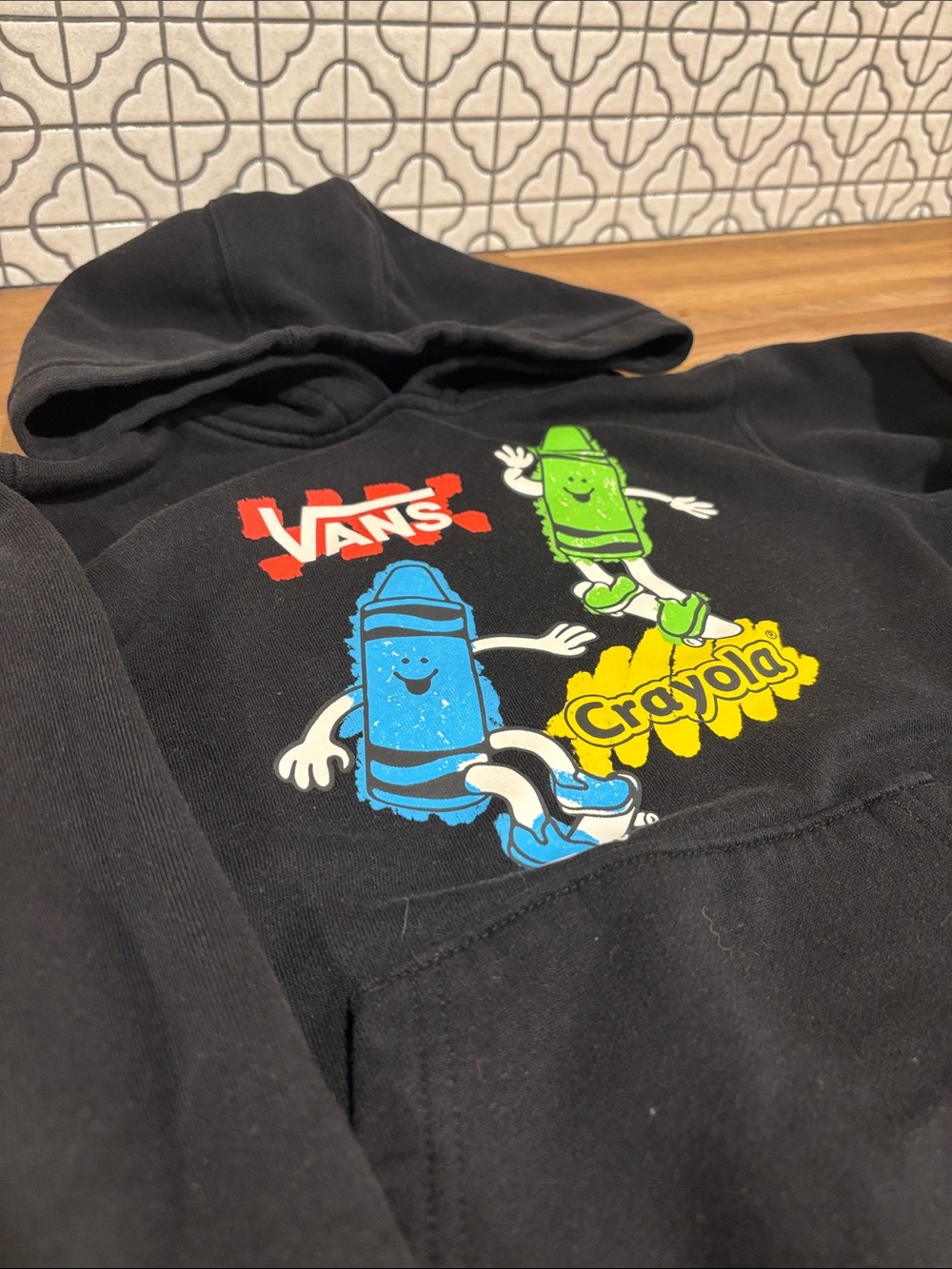 Vans Kids Black Hoodie with Colorful Crayon Characters